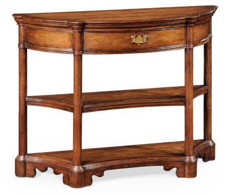 Walnut demilune console with bracket feet