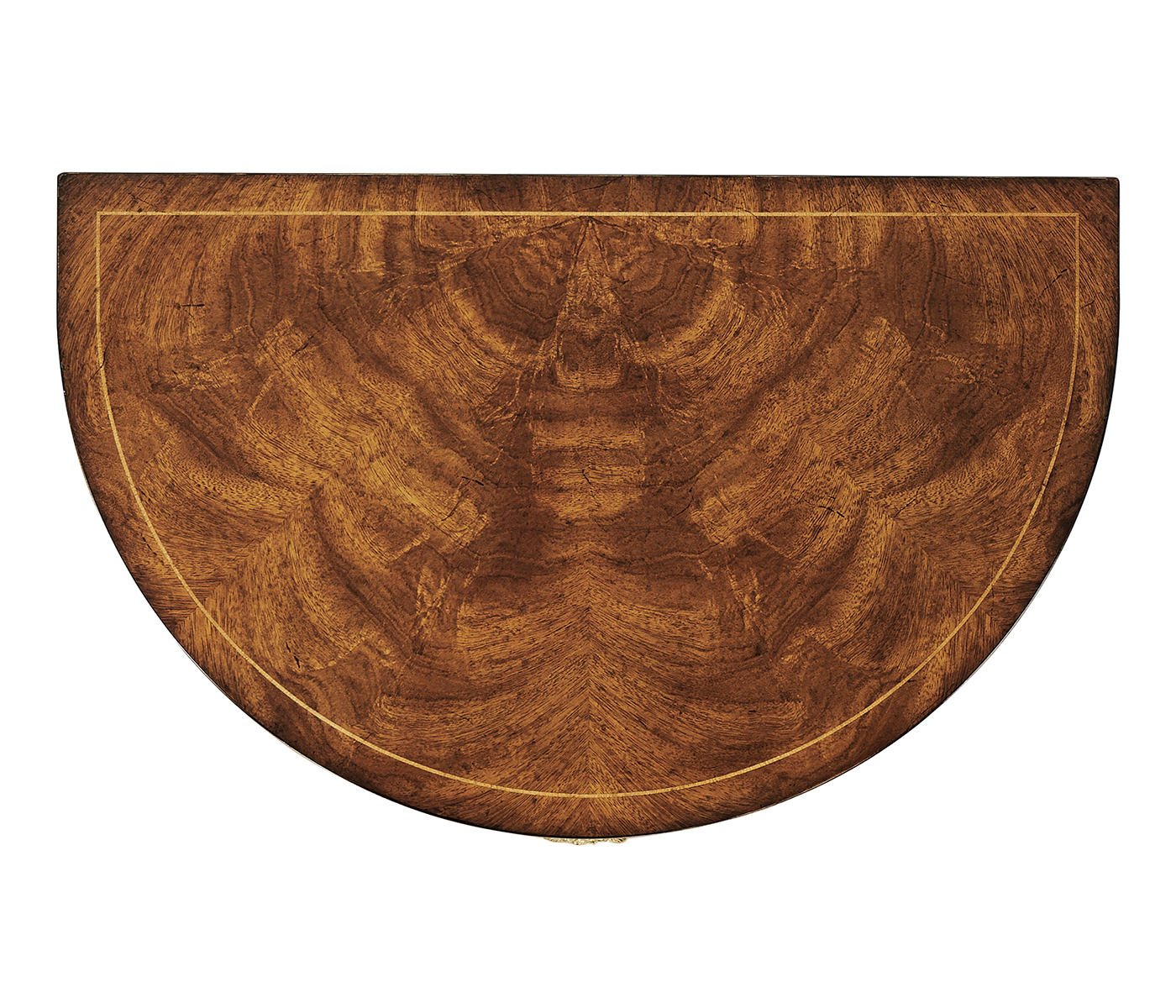 Crotch walnut demilune narrow tables