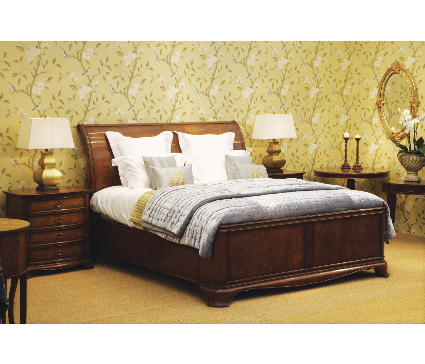 Walnut Sleigh UK Queen Bed