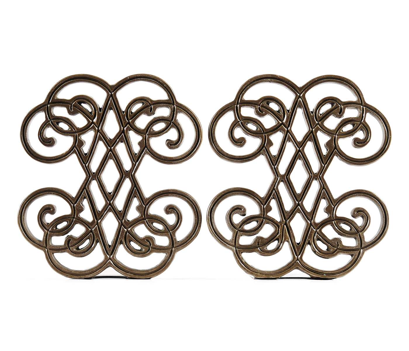 Pair of Patinated Brass Bookends