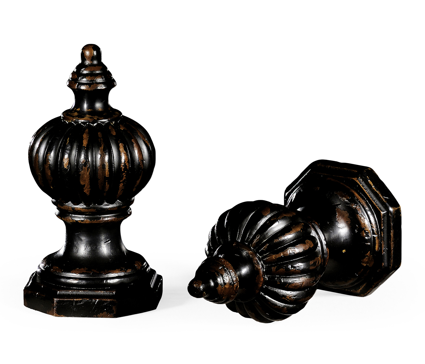 Pair of Black Rub-Through Finial Ornaments