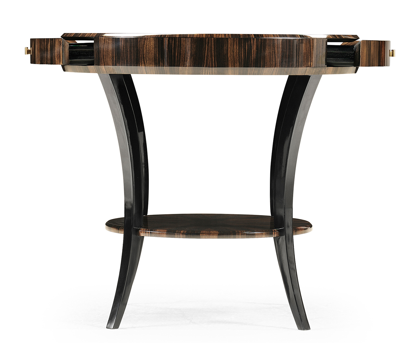 Round Art Deco Macassar Ebony High Lustre Side Table with Drawer