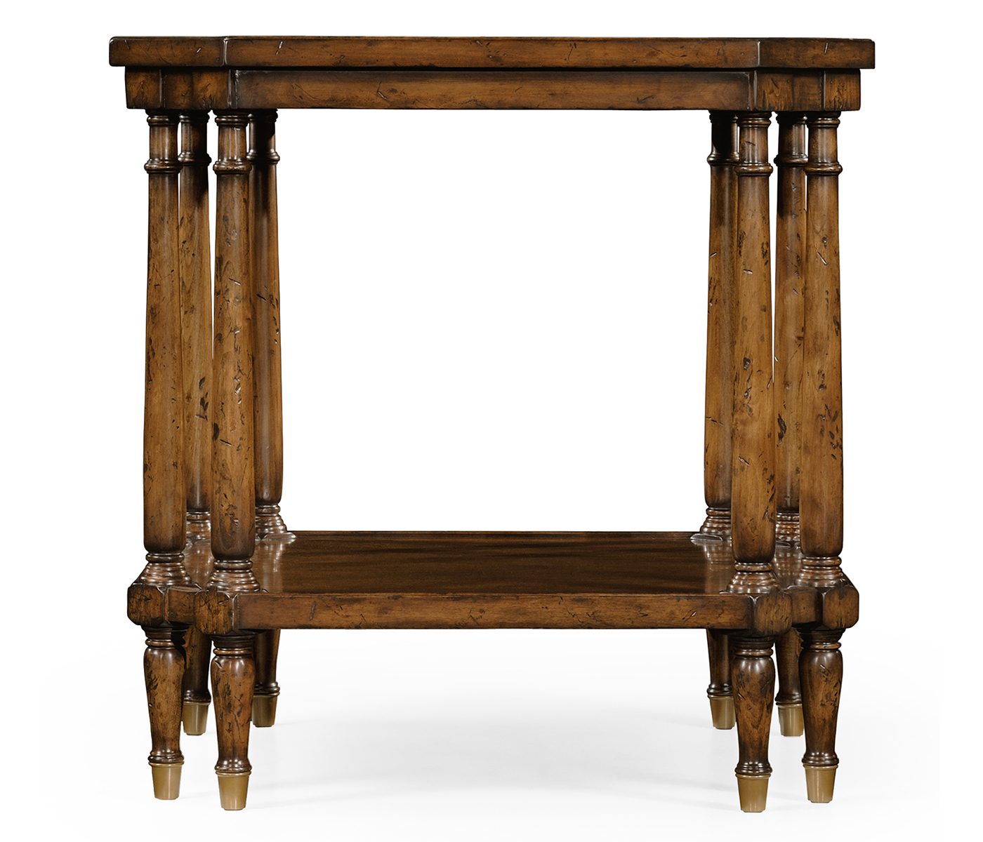 Square Walnut Side Table with Brass Capped Feet