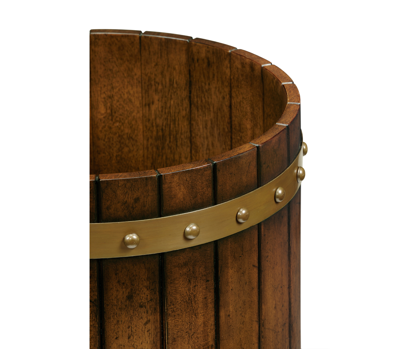 Round Walnut Peat Bucket Style Waste Basket