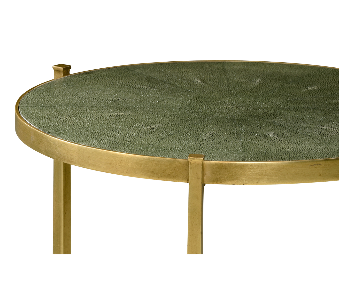 Large Green Round Faux Shagreen Gilded Side Table