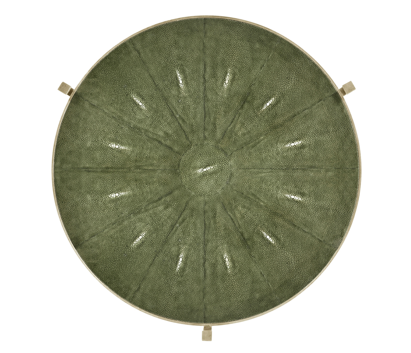 Large Green Round Faux Shagreen Silver Side Table