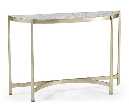 Large Églomisé & Silver Iron Demilune Console