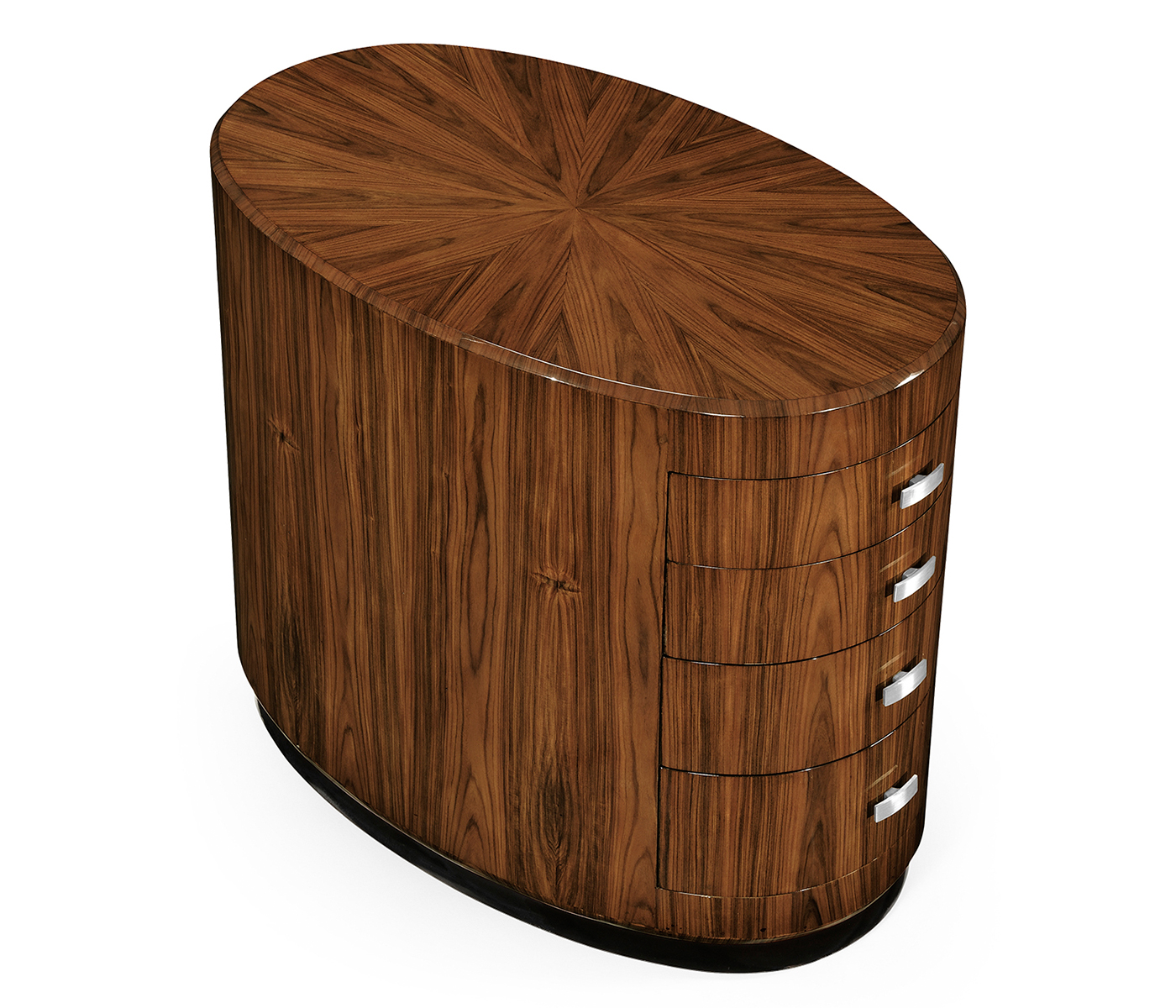 Art Deco oval chest of drawers with stainless steel handles (High lustre)