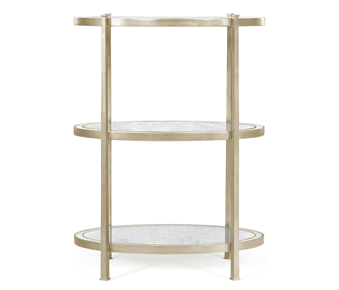 Large Églomisé & Silver Iron Three-Tier Table