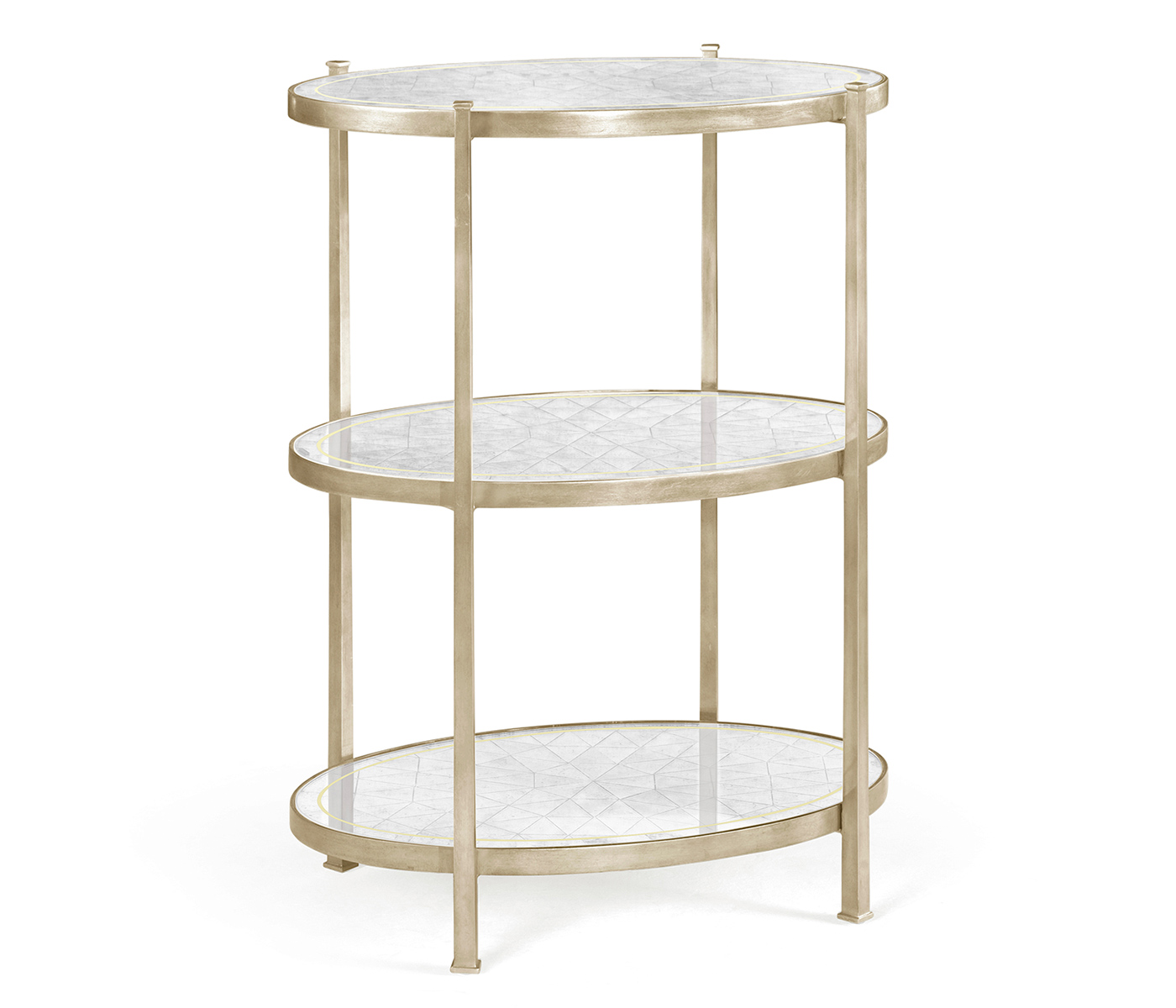 Large Églomisé & Silver Iron Three-Tier Table