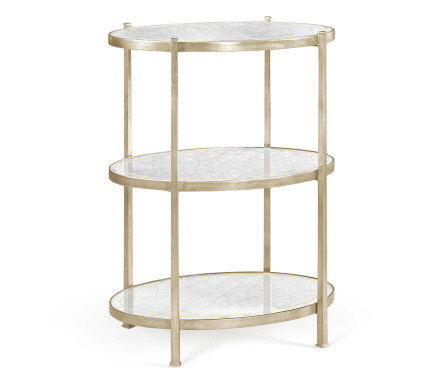 Large Églomisé & Silver Iron Three-Tier Table