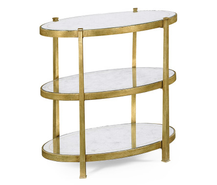 Small Églomisé & Gilded Iron Three-Tier Table