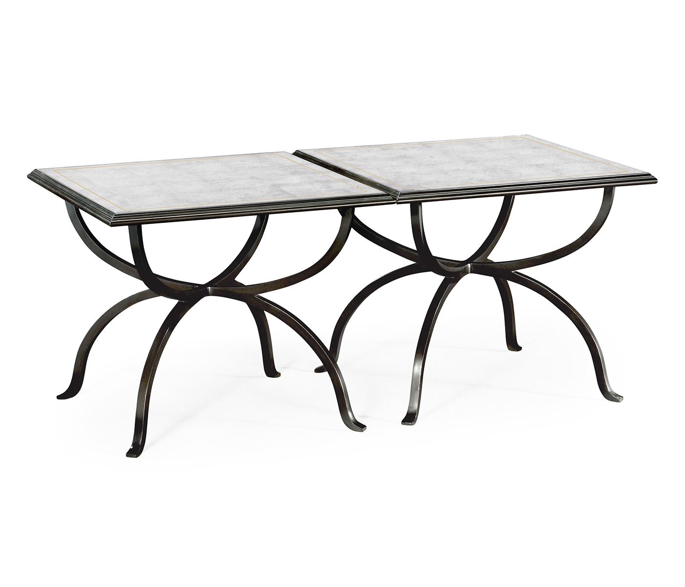 Églomisé & Bronze Iron Set of Two Tables