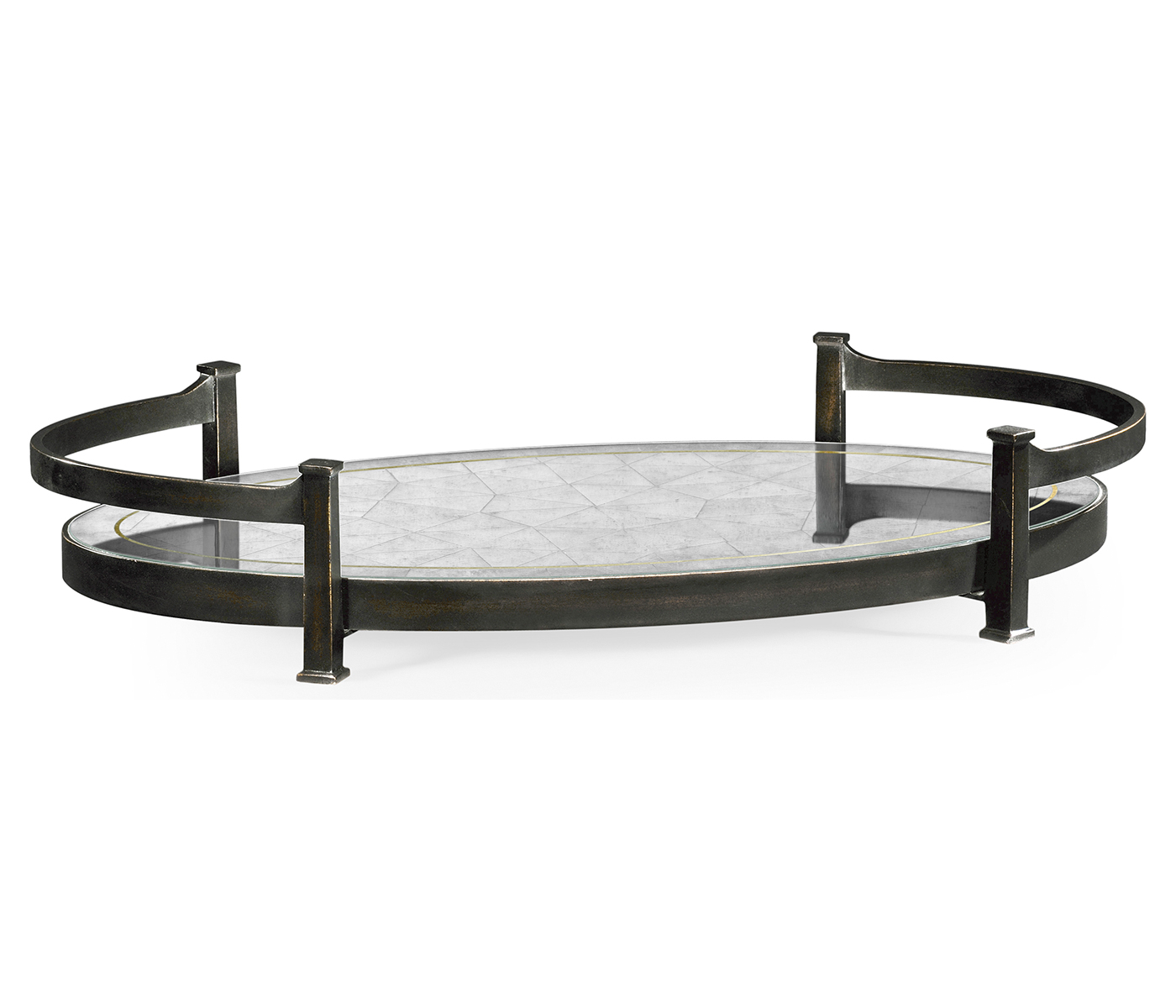 Églomisé & Bronze Iron Oval Tray