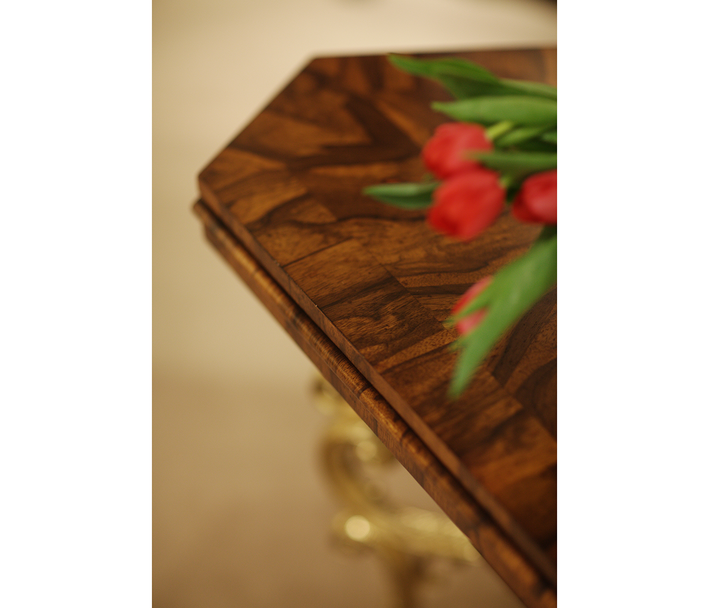 Argentinian walnut triangular topped side table