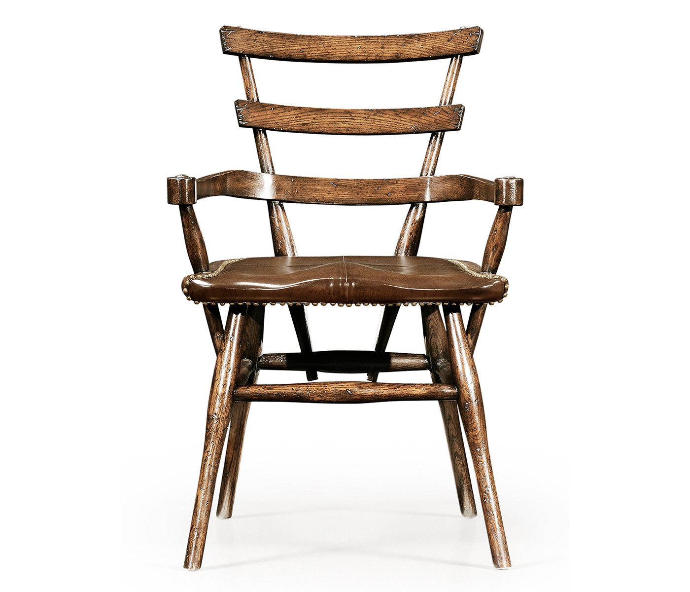 Country Style Dark Oak Arm Chair with A Dark Antique Chestnut Leather Seat