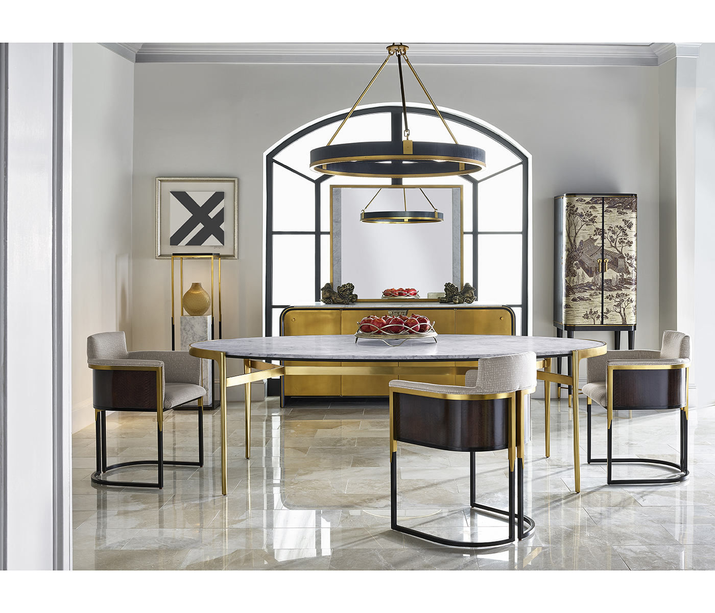 Green Faux Shagreen & Bronze Iron Circular Tray