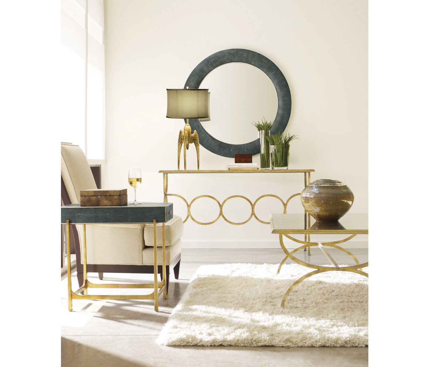 Green Faux Shagreen Gilded Side Table