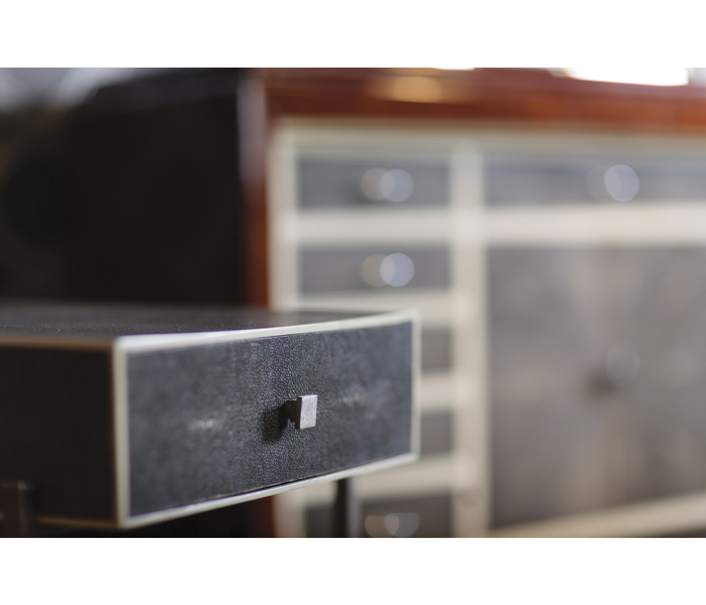 Anthracite Faux Shagreen & Silver Iron Side Table