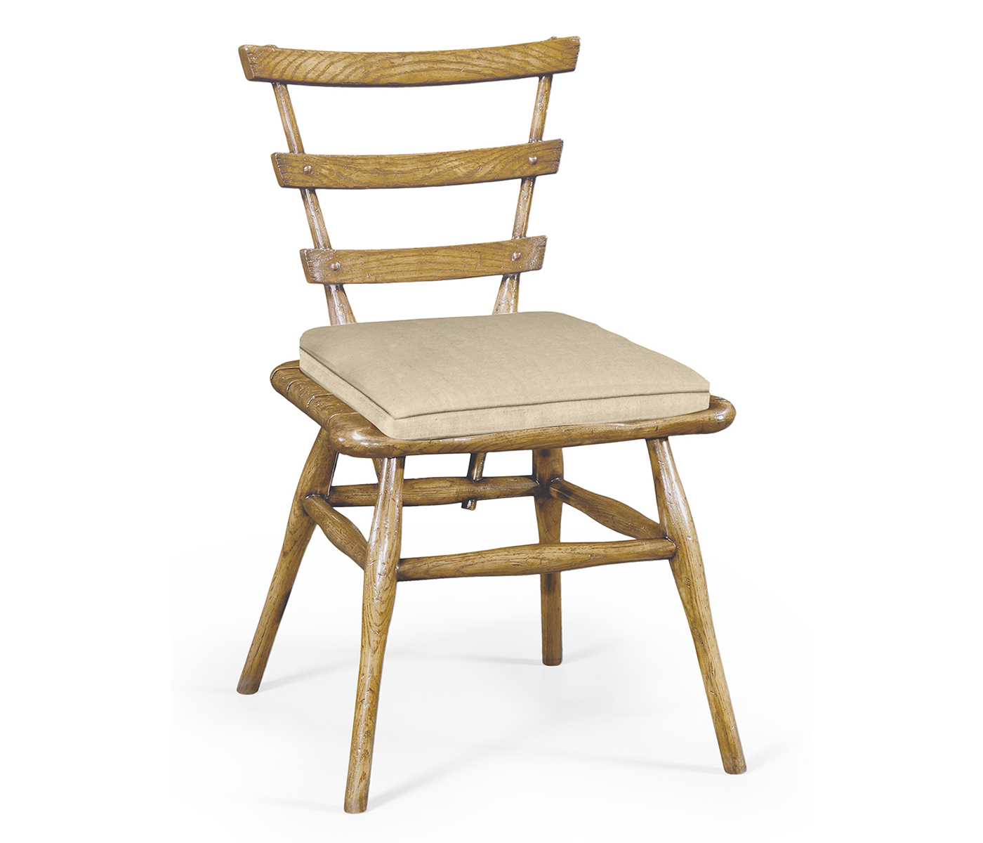 Country Style Natural Oak Side Chair With Cushion