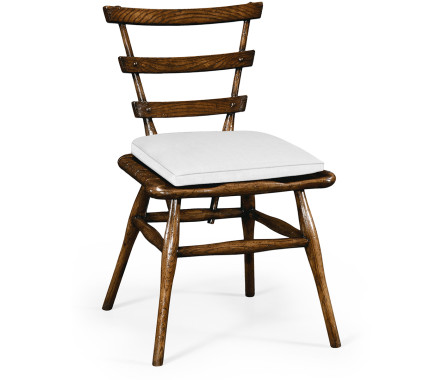 Country Style Dark Oak Side Chair With Cushion