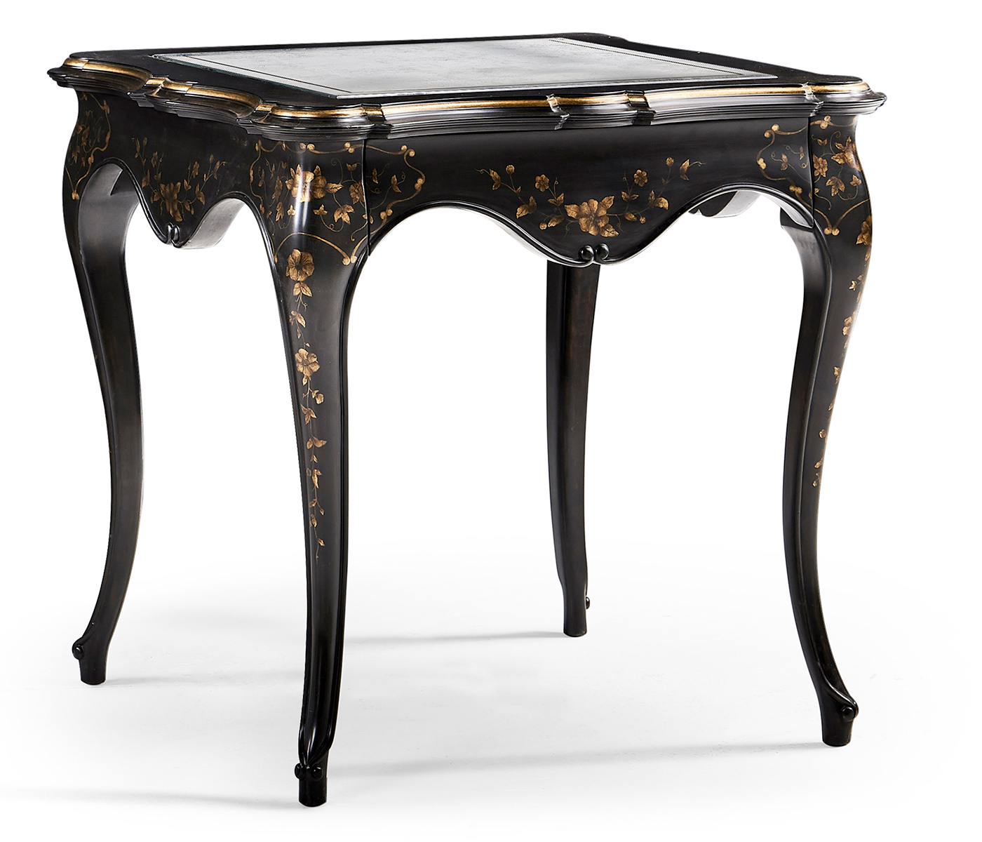 Black & gilded floral side table églomisé top