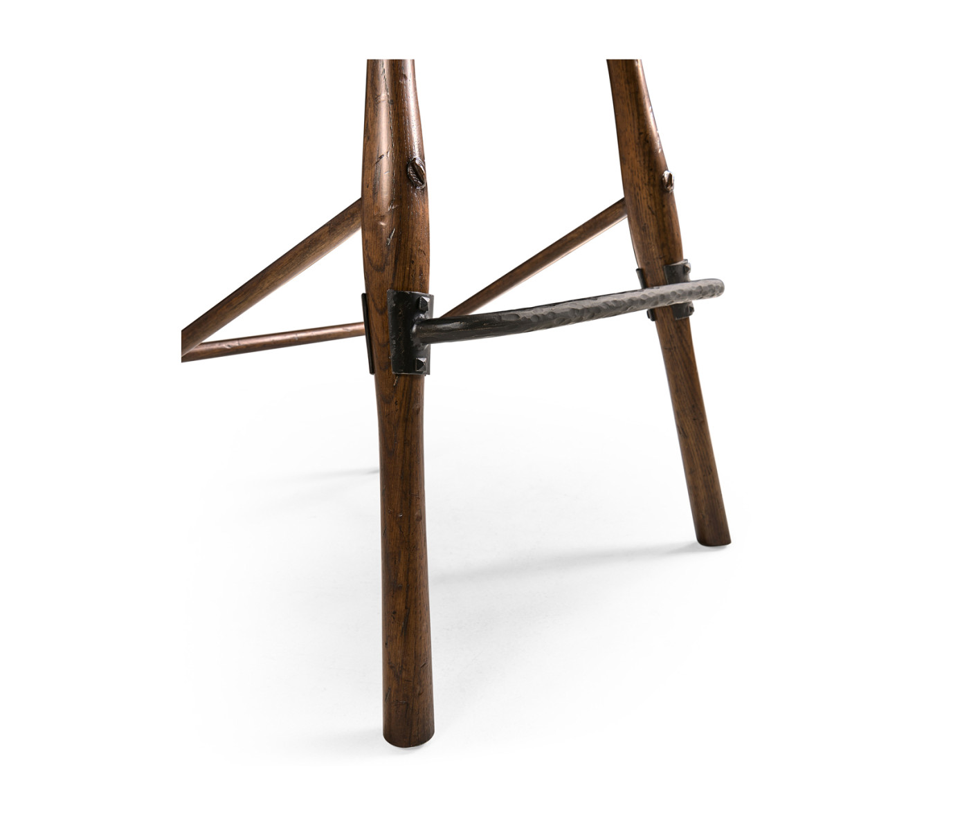 Dark Oak Arm Bar Stool with A Studded Dark Antique Leather Seat