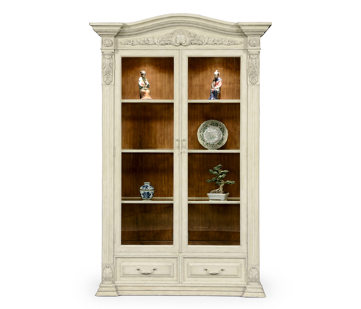 French Provincial Dusty White Glazed China Cabinet
