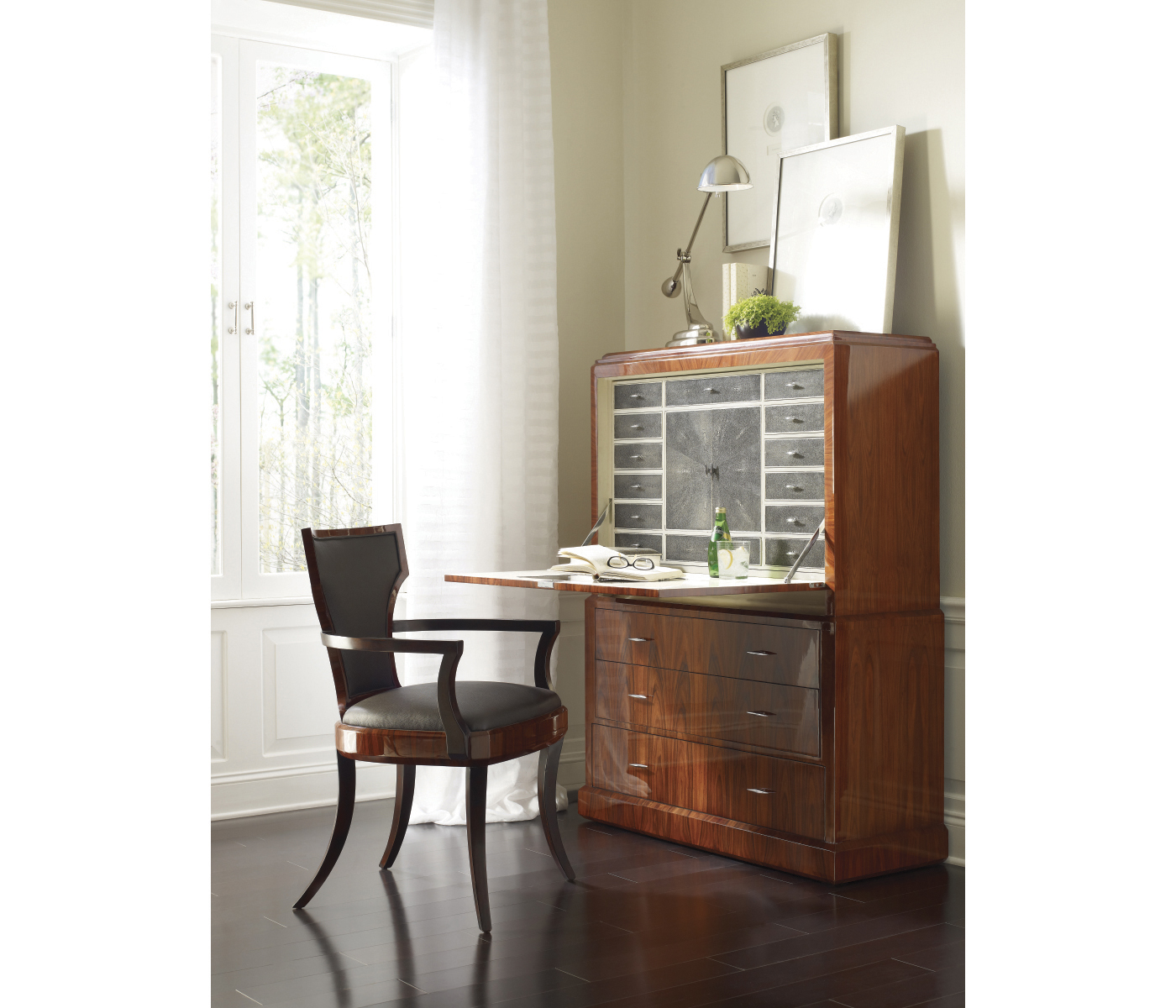 Art Deco Satin Secretaire with Brass