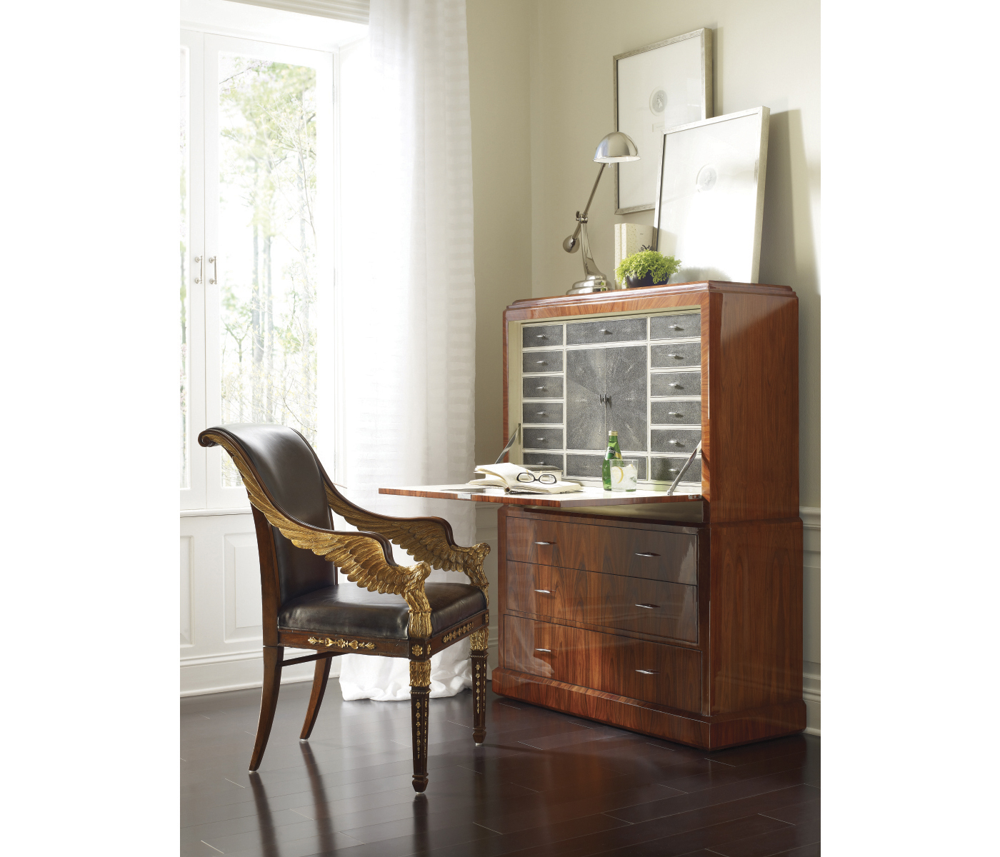 Art Deco Satin Secretaire with Brass