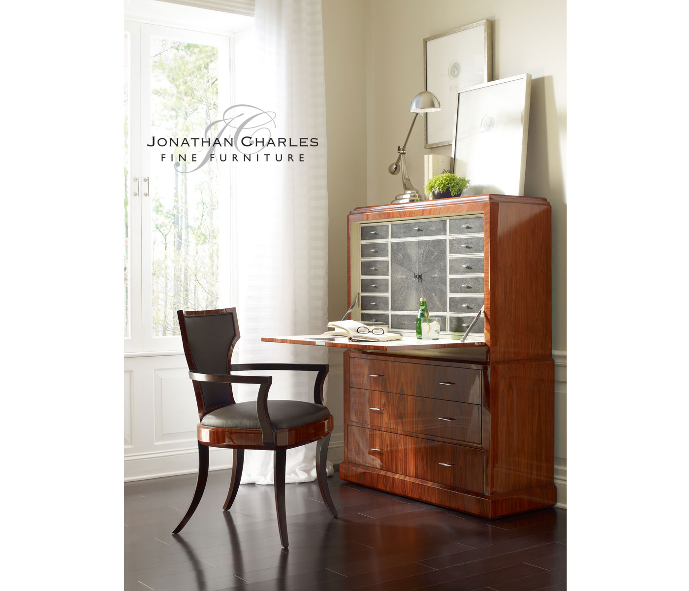 Art Deco style secretaire with stainless steel (Satin)