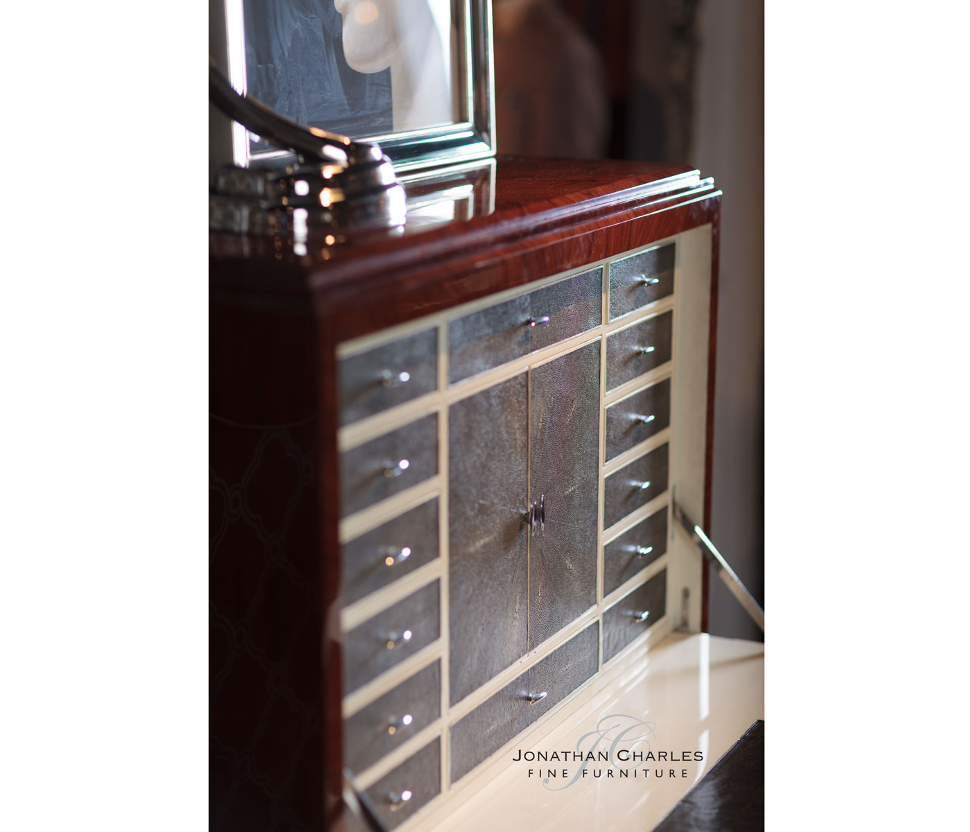 Art Deco style secretaire with stainless steel (Satin)