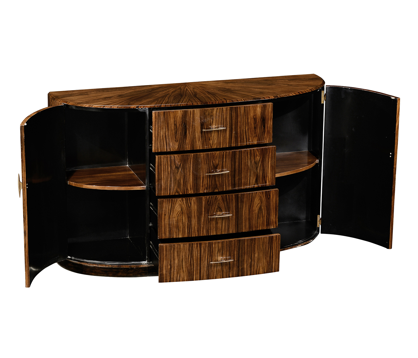 Art Deco High Lustre Demilune Sideboard with Brass