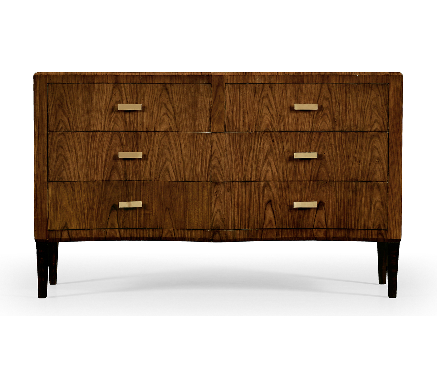 Art Deco High Lustre Double Concave Chest of Drawers with Brass