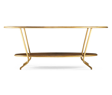 Argentinian walnut veneered oval coffee table