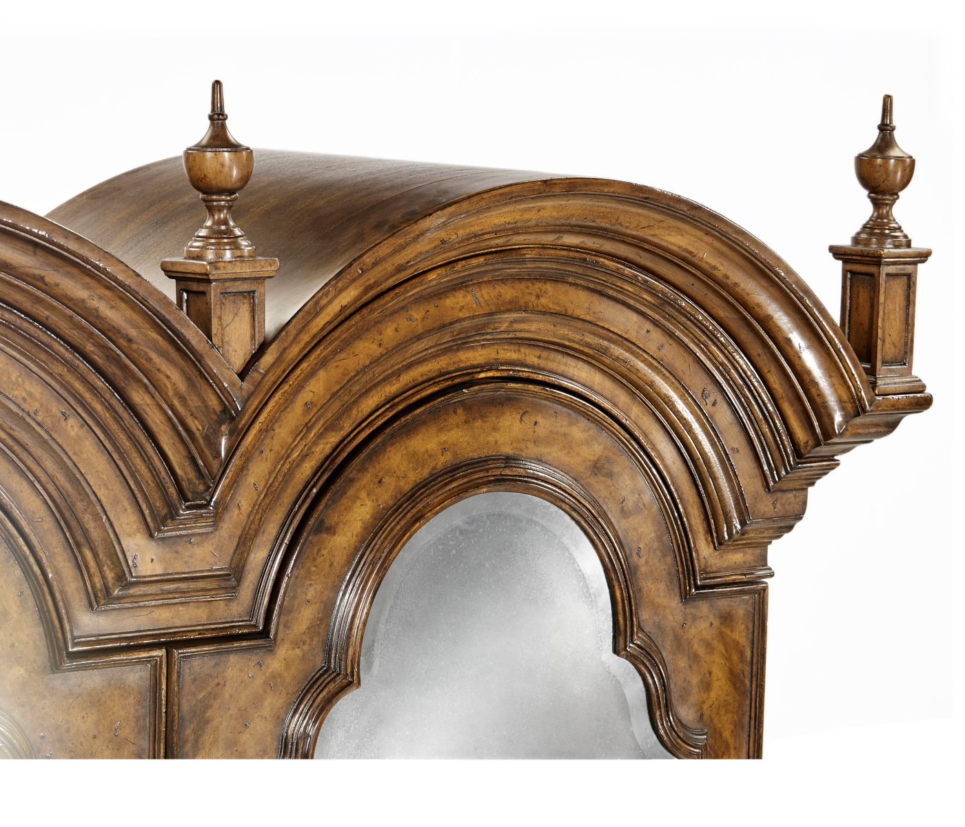 Queen Anne pollard veneer bureau cabinet with mirrored doors