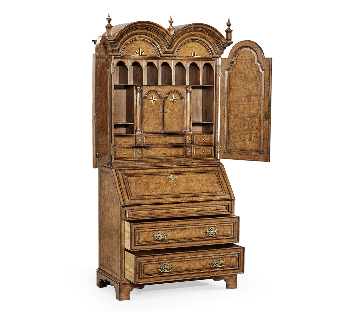 Queen Anne pollard veneer bureau cabinet with mirrored doors