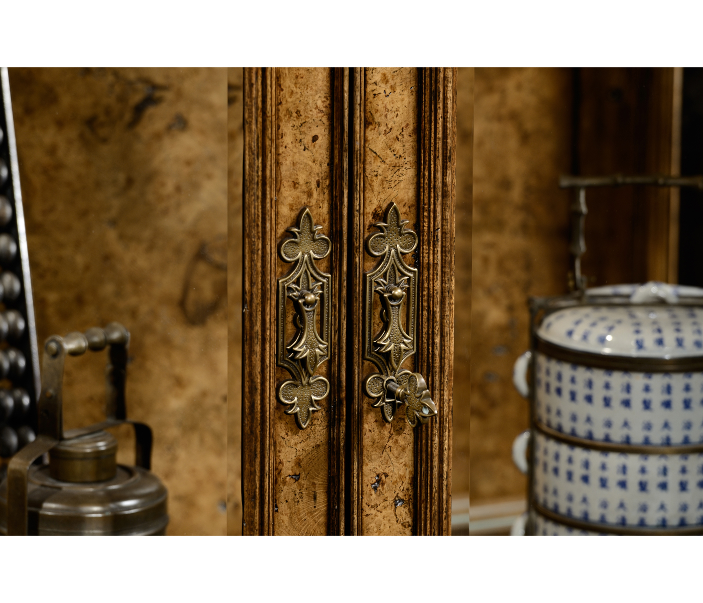 Queen Anne Pollard Veneer Bookcase with Glazed Doors