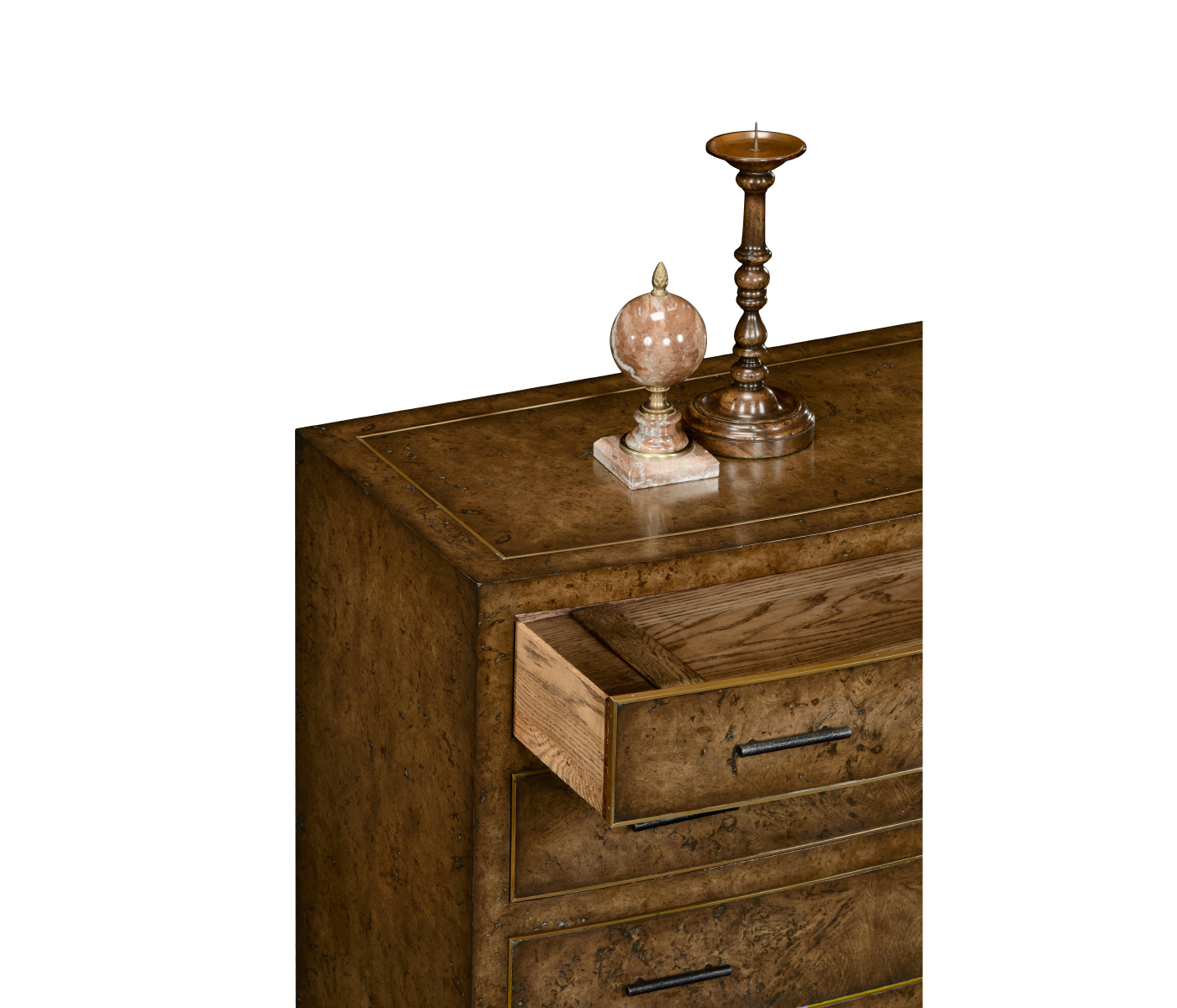 Burl oak chest four drawers