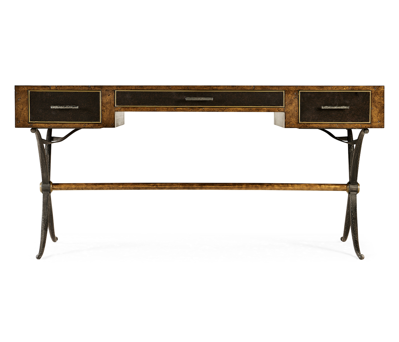 Hammered Iron Bureau Plat with Black Leather Inserts