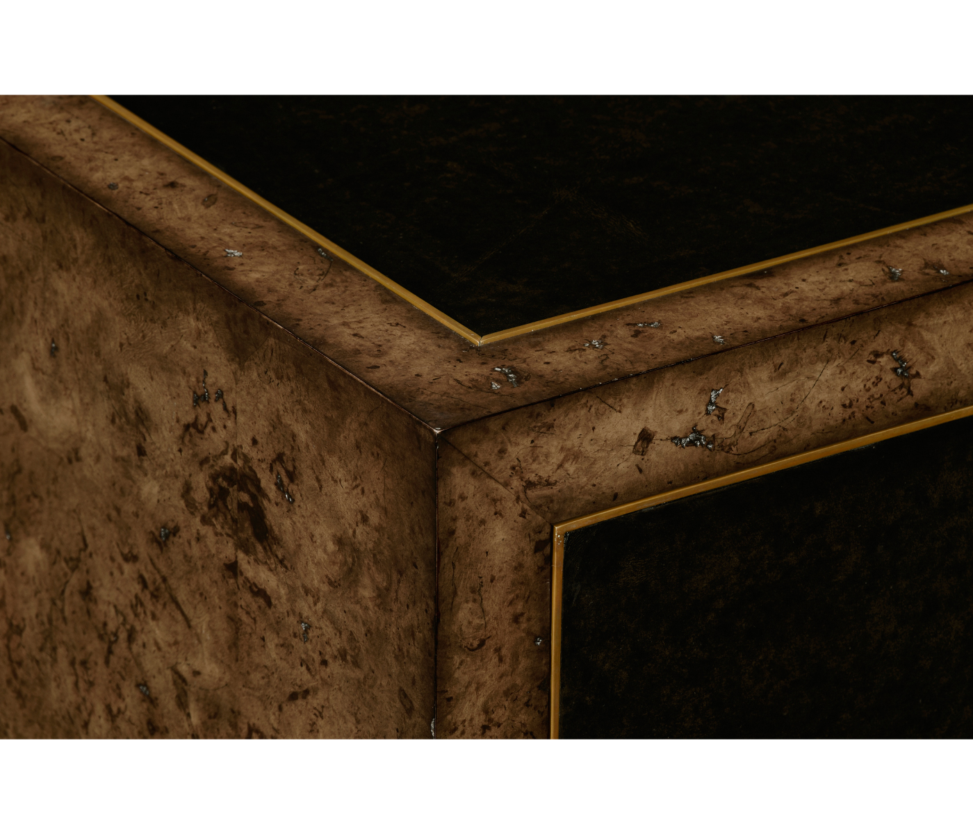 Rustic Burl Oak and Leather Chest of Three Drawers