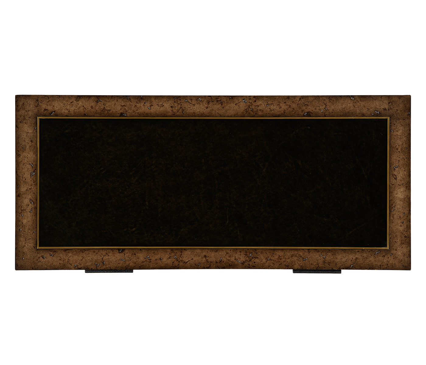 Rustic burl oak and leather chest of four drawers