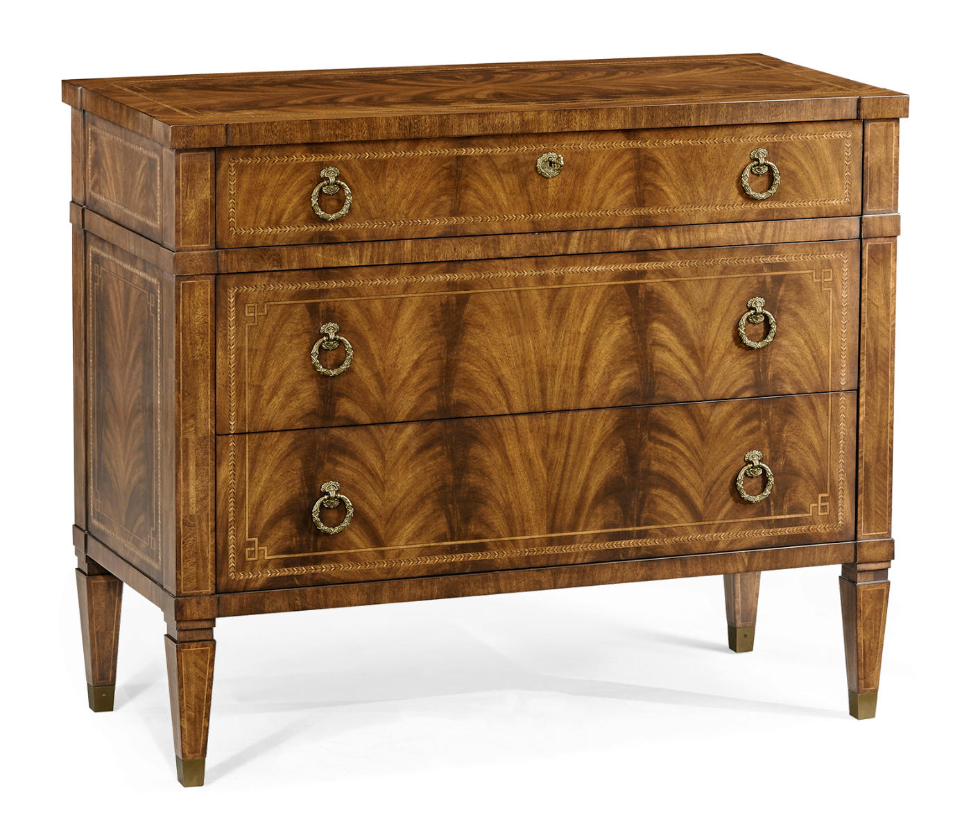 Empire style walnut three drawer chest