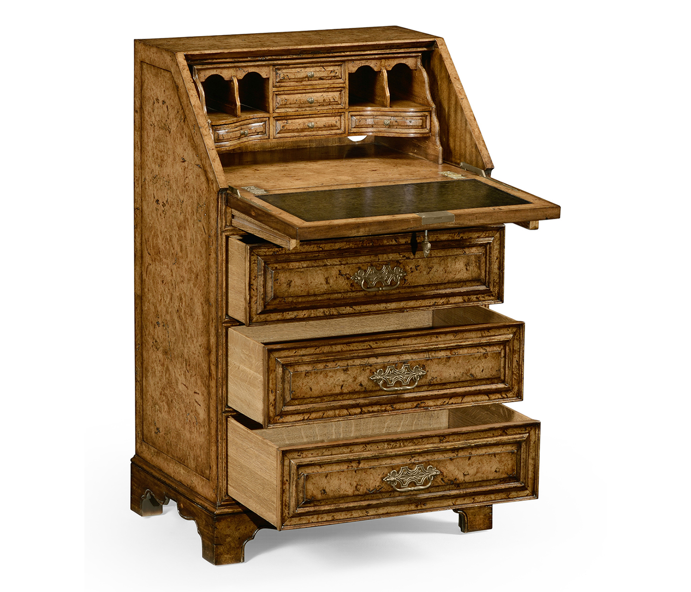 Burl oak fall front bureau
