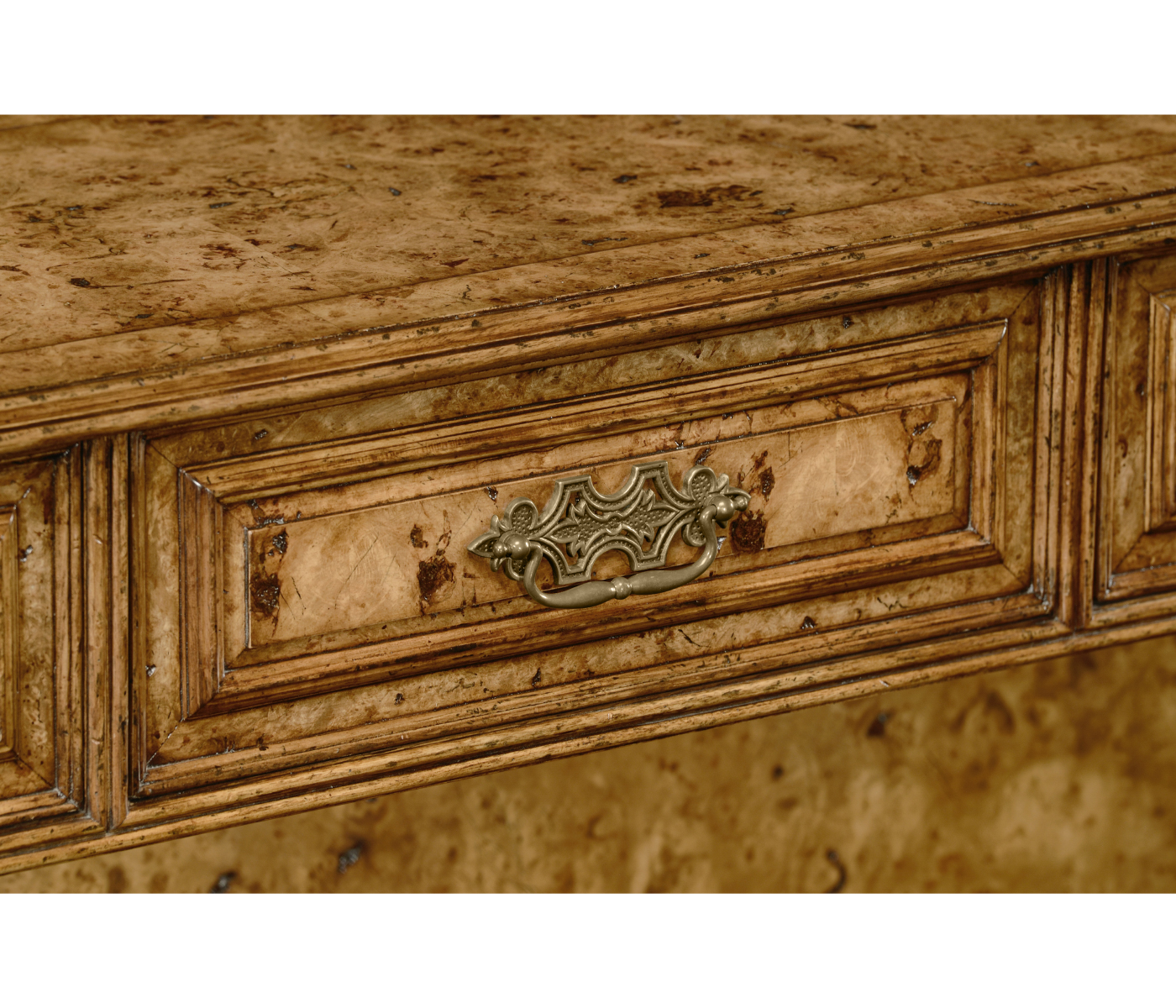 George II style burl oak bookcase with drawers