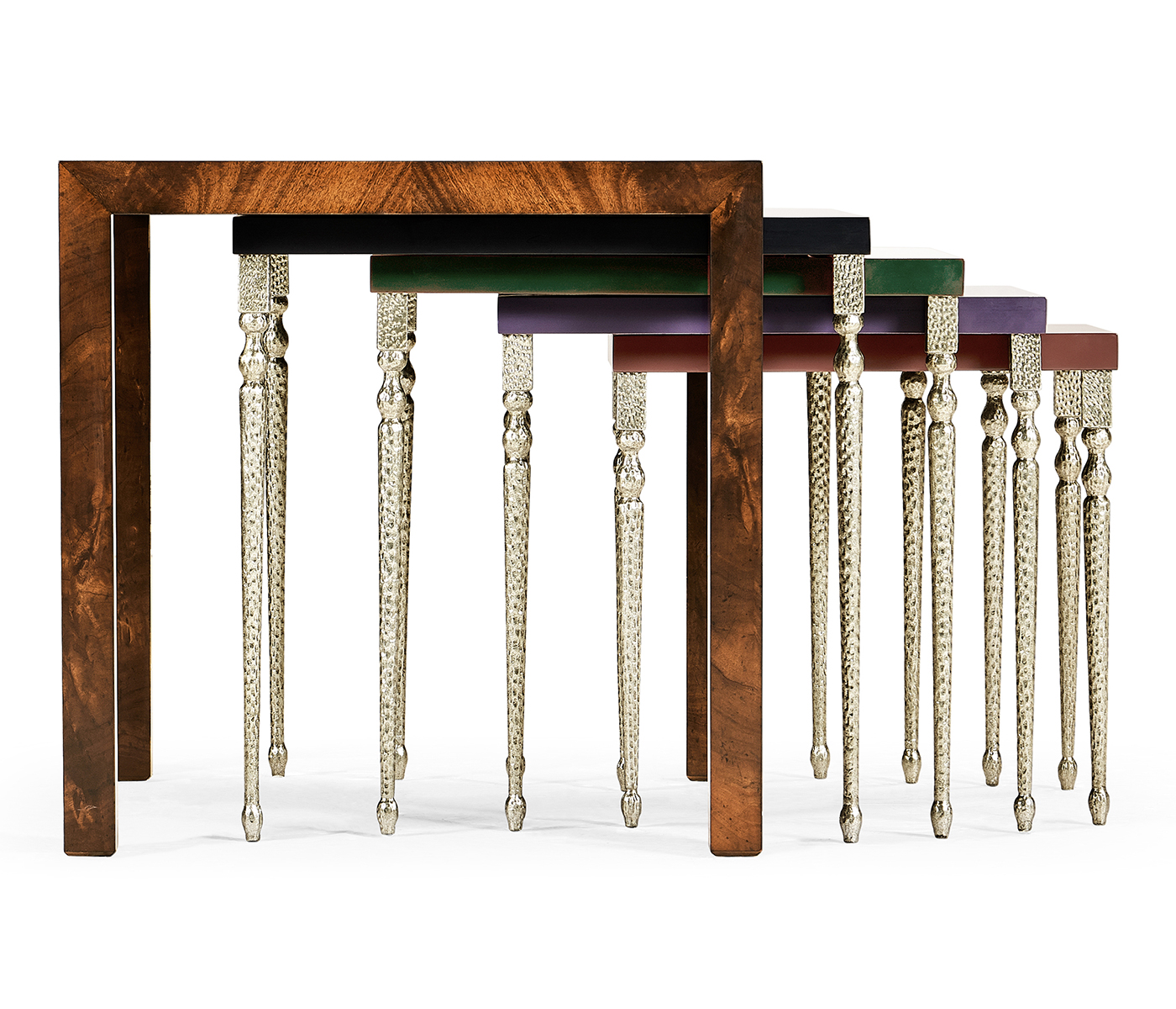 Mahogany and Hammered Iron Coloured Nest of Tables