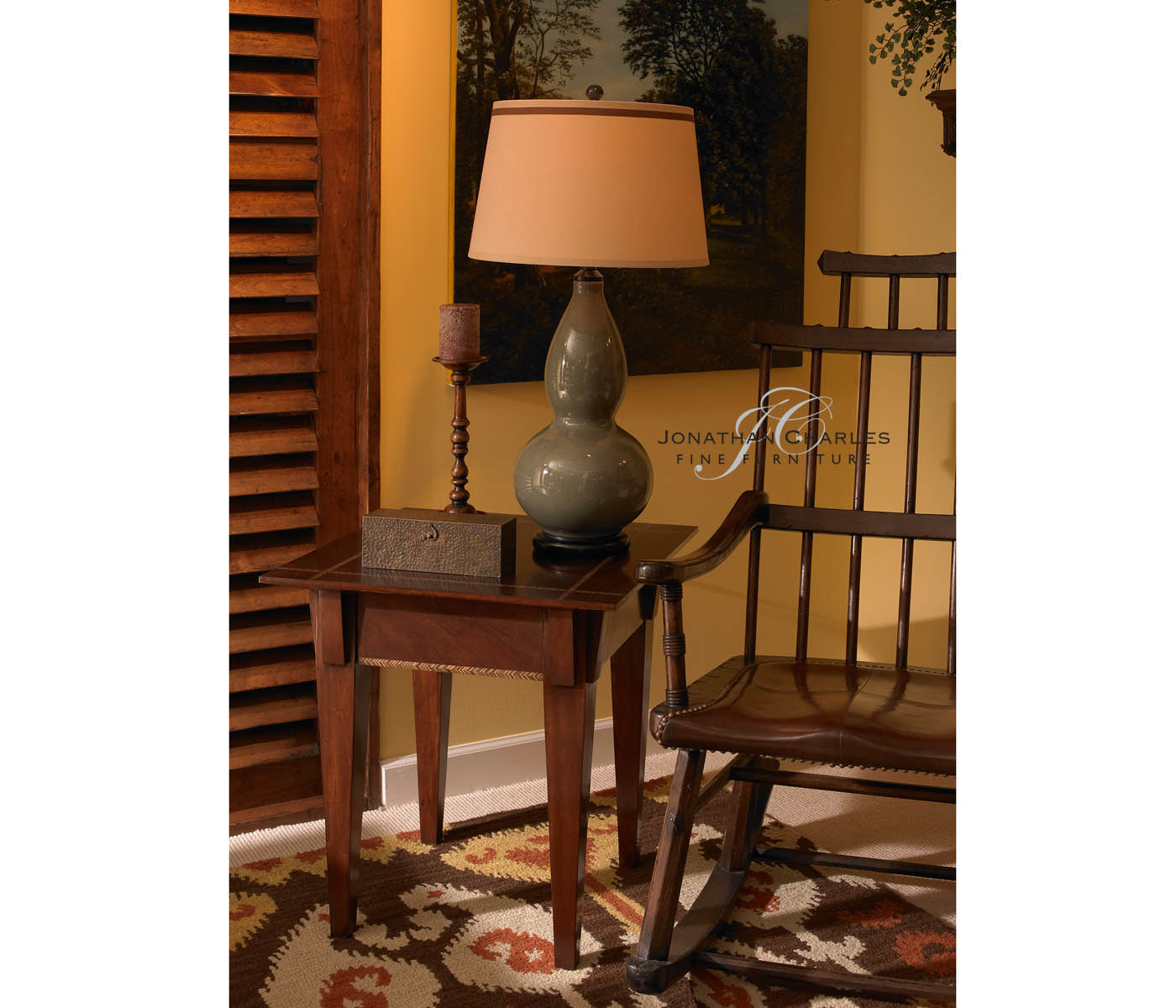 Craftsman's mahogany side table with herringbone inlay detail