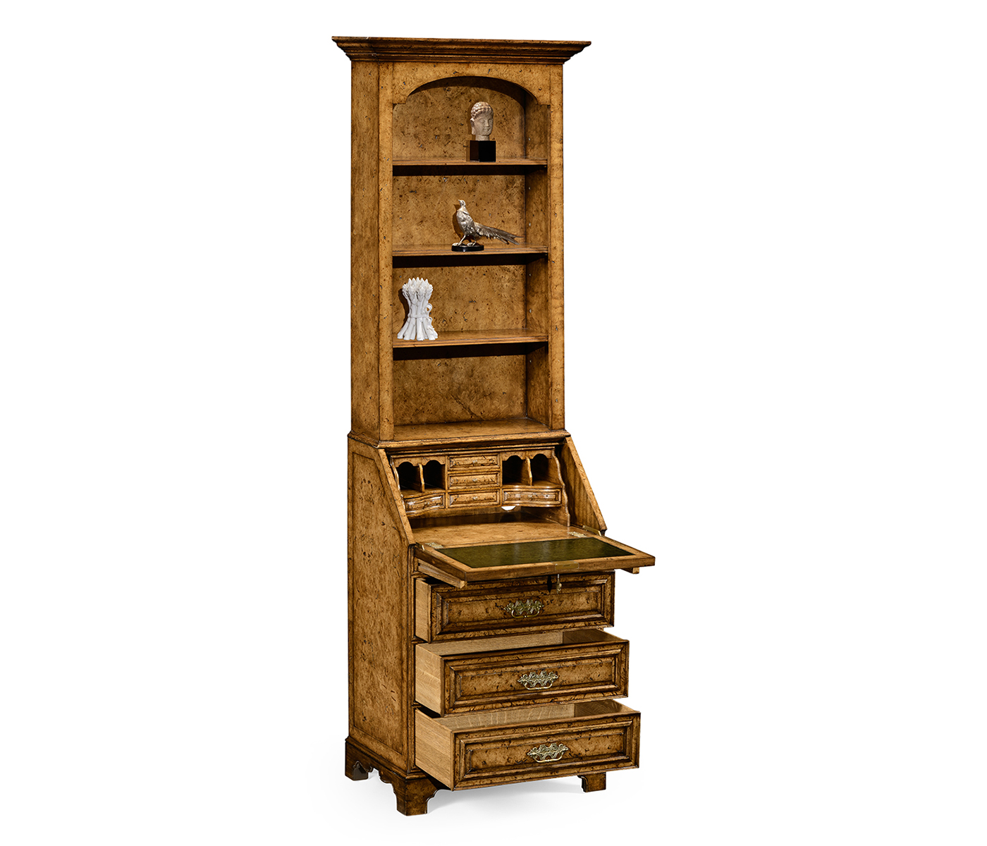 Burl oak slender bookcase bureau