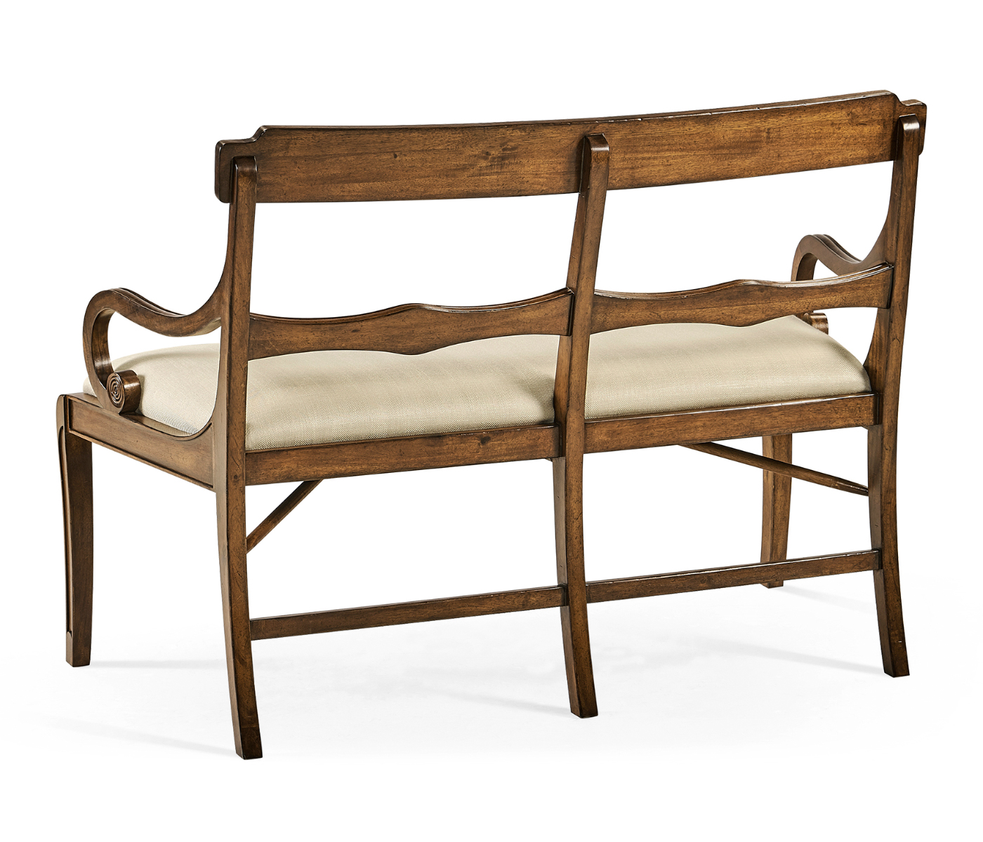 Regency Walnut Bench with Scrolling Arms