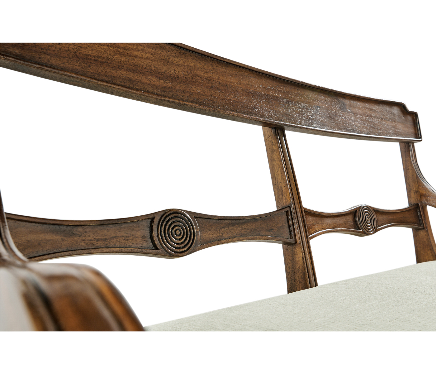 Regency Walnut Bench with Scrolling Arms